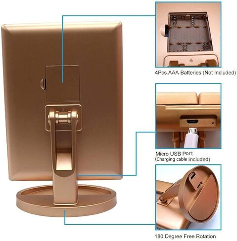 3 Folds Lighted Vanity Makeup Mirror,1X/2X/3X Magnification, 21 LED Light Bright Table Mirror with Touch Screen,180 Adjustable Rotation,Portable Travel Cosmetic Mirror in Saudi Arabia