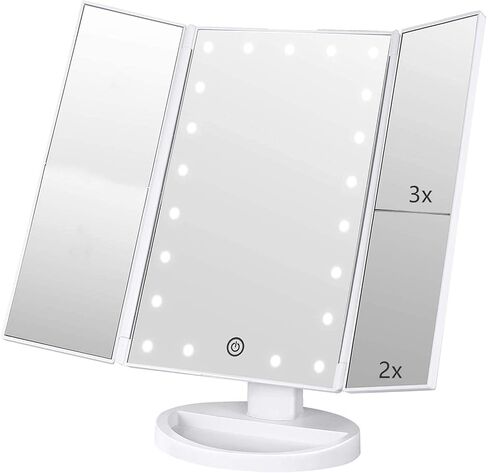 3 Folds Lighted Vanity Makeup Mirror,1X/2X/3X Magnification, 21 LED Light Bright Table Mirror with Touch Screen,180 Adjustable Rotation,Portable Travel Cosmetic Mirror in Saudi Arabia