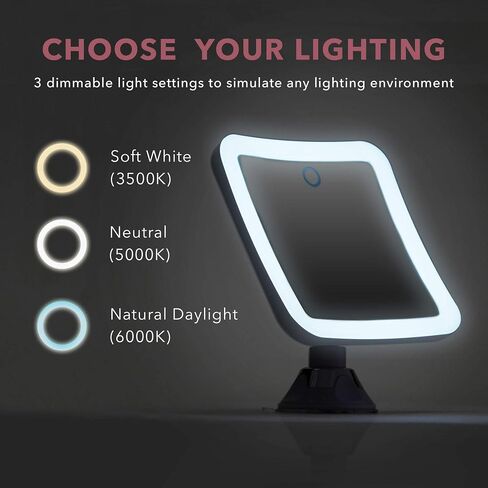 Fancii Rechargeable 10x Magnifying Mirror with 3 LED Light Settings, Dimmable Touch Light, Cordless, Locking Suction Mount, Lighted Mirror for Bathroom or Travel (Mira 2) in Saudi Arabia