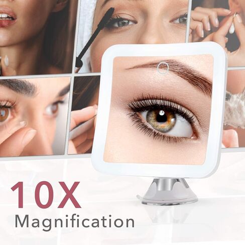 Fancii Rechargeable 10x Magnifying Mirror with 3 LED Light Settings, Dimmable Touch Light, Cordless, Locking Suction Mount, Lighted Mirror for Bathroom or Travel (Mira 2) in Saudi Arabia