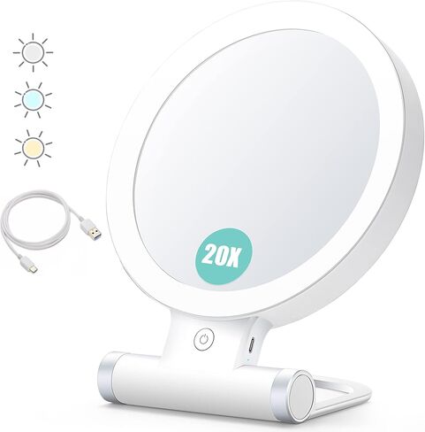 B Beauty Planet Magnifying Mirror with Light 20X/1X,Double Sided Tabletop Mirror with Adjustable Folding Handle,Cosmetic Mirror for Makeup/Travel, Tweezing, and Blackhead/Blemish Removal. in Kuwait