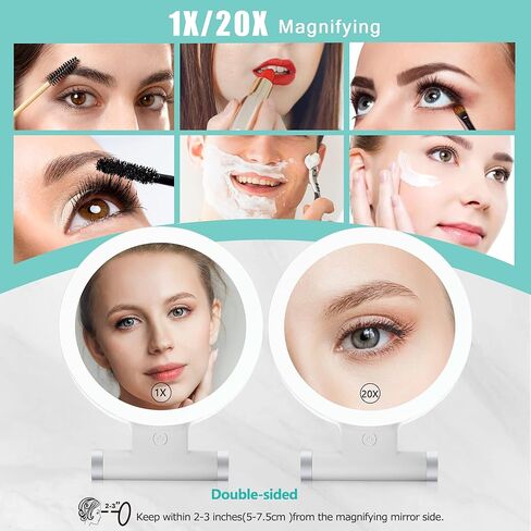 B Beauty Planet Magnifying Mirror with Light 20X/1X,Double Sided Tabletop Mirror with Adjustable Folding Handle,Cosmetic Mirror for Makeup/Travel, Tweezing, and Blackhead/Blemish Removal. in Kuwait