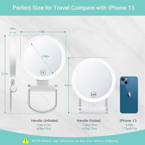 B Beauty Planet Magnifying Mirror with Light 20X/1X,Double Sided Tabletop Mirror with Adjustable Folding Handle,Cosmetic Mirror for Makeup/Travel, Tweezing, and Blackhead/Blemish Removal. in Kuwait