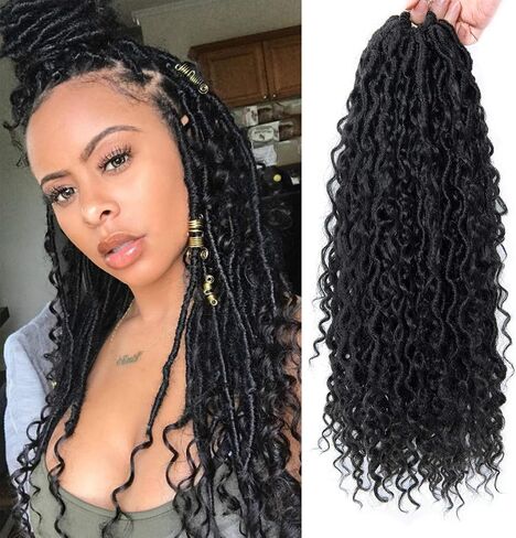 Goddess Locs Crochet Hair 10Inch 2Packs Pre-looped Short River Locs Curly Faux locs Crochet Hair Hippie Locs Bohemian Locs Crochet Braids (1B, 10inch(Pack of 2)) in Saudi Arabia