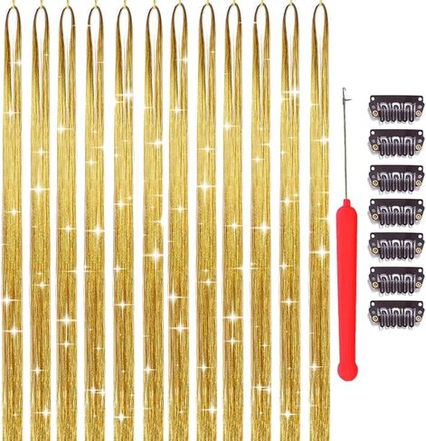Hair Tinsel Heat Resistant 12 Colors 3000 Strands Fairy Hair Tinsel Kit Glitter Tinsel Hair Extensions 48 Inch Sparkle Hair Tinsel Kit For Girls (12color/3000strands-Pack) in Kuwait