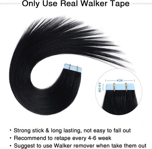 SUYYA Kinky Straight Tape in Extensions Natural Black Tape in Hair Extensions Human Hair Kinky Straight 12 Inch Skin Weft 40g/Pack 20PCS Tape INS for Women(#1B Natural Black) in Saudi Arabia