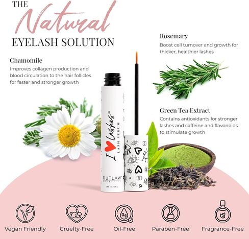I Love Lashes Outlaw Cosmetics - Premium Lash Growth Serum for Natural Lashes or Lash Extensions, Eyelash Serum Lash Primer Oil-Free, Vegan & Cruelty-Free in Saudi Arabia