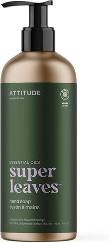 صابون اليد من ATTITUDE، معتمد من EWG، مكونات نباتية ومعدنية، منتجات عناية شخصية نباتية ولم يتم الإساءة إلى الحيوانات لتصنيعها، زجاجة ألومنيوم قابلة لإعادة التعبئة، النعناع والبرتقال الحلو، 16 أونصة سائلة in Kuwait