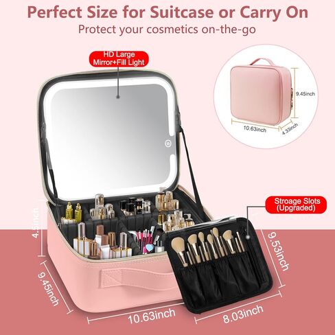 Makeup Travel Bag with LED Lighted Mirror,Makeup Travel Train Case with Adjustable Divider,Makeup Bag with Mirror and light Cosmetic Bag for Makeup Brushes,Tool Case,Gifts,Women in Saudi Arabia