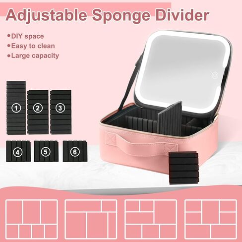 Makeup Travel Bag with LED Lighted Mirror,Makeup Travel Train Case with Adjustable Divider,Makeup Bag with Mirror and light Cosmetic Bag for Makeup Brushes,Tool Case,Gifts,Women in Saudi Arabia