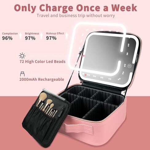 Makeup Travel Bag with LED Lighted Mirror,Makeup Travel Train Case with Adjustable Divider,Makeup Bag with Mirror and light Cosmetic Bag for Makeup Brushes,Tool Case,Gifts,Women in Saudi Arabia