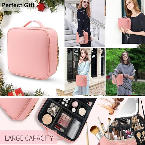 Makeup Travel Bag with LED Lighted Mirror,Makeup Travel Train Case with Adjustable Divider,Makeup Bag with Mirror and light Cosmetic Bag for Makeup Brushes,Tool Case,Gifts,Women in Saudi Arabia