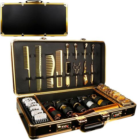 Professional Barber Supplies Case, Barber Cases for Clippers and Supplies, Hairdressing Tools Storage Case with Handle and Secure Numlock, Barber Travel Case(Gold) in Kuwait