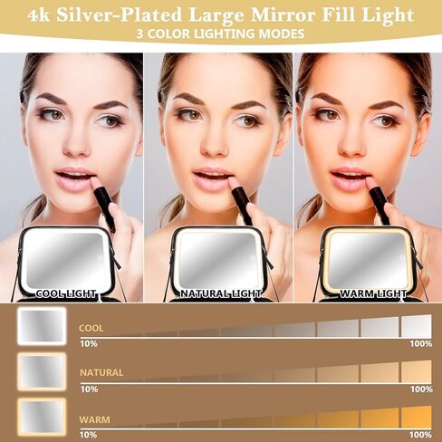 حقيبة مكياج ميليشو مع مرآة 3 ألوان إضاءة للسفر وحقيبة مكياج لتنظيم مستحضرات التجميل وحقيبة تخزين المكياج المحمولة مع منظم تخزين فرش المكياج - أسود in Kuwait