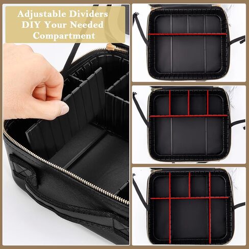 حقيبة مكياج ميليشو مع مرآة 3 ألوان إضاءة للسفر وحقيبة مكياج لتنظيم مستحضرات التجميل وحقيبة تخزين المكياج المحمولة مع منظم تخزين فرش المكياج - أسود in Kuwait