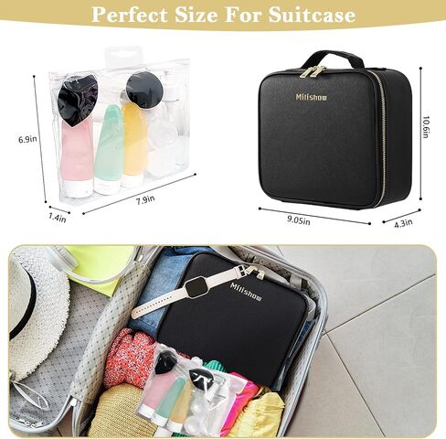 حقيبة مكياج ميليشو مع مرآة 3 ألوان إضاءة للسفر وحقيبة مكياج لتنظيم مستحضرات التجميل وحقيبة تخزين المكياج المحمولة مع منظم تخزين فرش المكياج - أسود in Kuwait