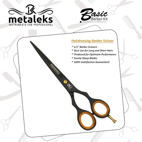 Metaleks Hair Cutting Scissors - Personal Barber Hair Scissors Set - Stainless Steel - Includes Cutting Shear, Razor, 5 Blades, 2 Combs, Oil Bottle, In Gift Case in Saudi Arabia