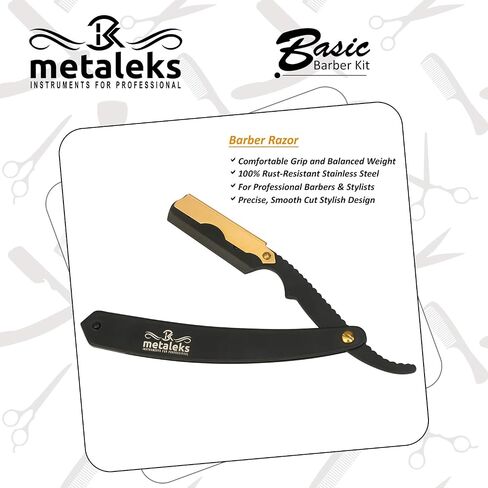 Metaleks Hair Cutting Scissors - Personal Barber Hair Scissors Set - Stainless Steel - Includes Cutting Shear, Razor, 5 Blades, 2 Combs, Oil Bottle, In Gift Case in Saudi Arabia