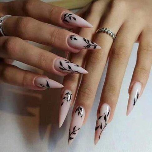 24Pcs Almond Press on Nails Medium Blue 3D Flower Fake Nails Stiletto Glue on Nails Full Cover False Stick on Nails for Women in Kuwait