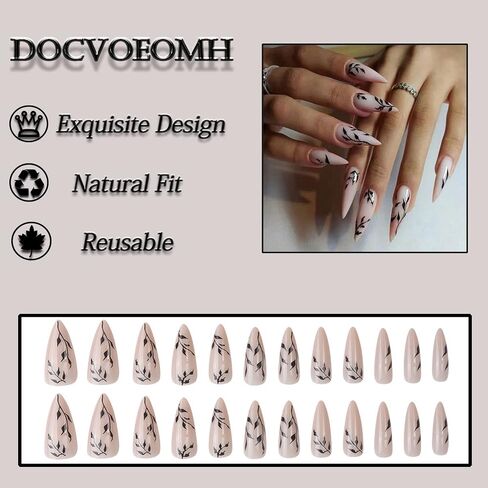 24Pcs Almond Press on Nails Medium Blue 3D Flower Fake Nails Stiletto Glue on Nails Full Cover False Stick on Nails for Women in Kuwait