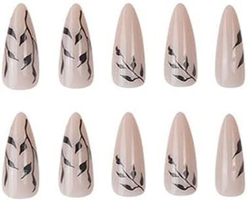 24Pcs Almond Press on Nails Medium Blue 3D Flower Fake Nails Stiletto Glue on Nails Full Cover False Stick on Nails for Women in Kuwait