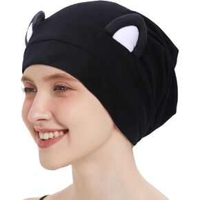 Hat Hut Satin Bonnet Silk Bonnet Hair Cover Sleep Cap for Curly Hair Women Adjustable Silk Lined Slouchy Beanie Hat with Ears in Kuwait