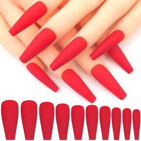 LoveOurHome 100pc Coffin Press on Nails Long Fake Nails Medium Ballerina Acrylic Press on Nail Coffin Nail Tips Matte Artifical Nail Full Cover Pink Fake Fingernails for Women Girls