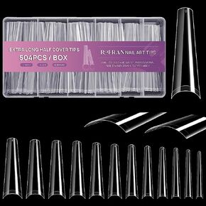 504 Pcs Nail Tips Extra Long XXL Clear Coffin C Curve Fake Acrylic - Masterpiece Creations at Your Fingertips