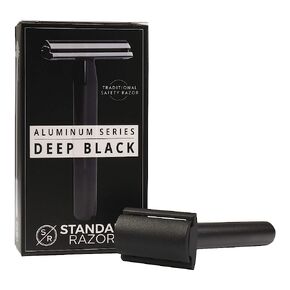 Aluminum Double Edge Safety Razor - Deep Black | Premium Razors for Men | Three Piece Double Edge Razor | Modern Design, Classic Shave