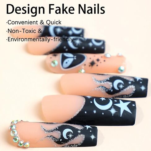 Long Square French Tip Press on Nails with Diamond Cherry Bow Pearl Design Fake Nails Convenient Wear Glossy Pink Acrylic Nails Very Long Artificial Nail False White Nail Tips for Women Girls, 24Pcs in Saudi Arabia