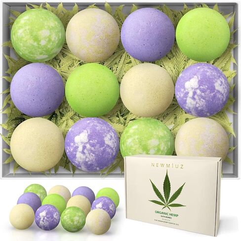 Organic Bath Bombs Gift Set Large Hemp Bubble Spa Fizzies with Shea Butter, Hemp and Essential Oils, Perfect for Recovery & Relaxation (Herbal, 12) in Saudi Arabia