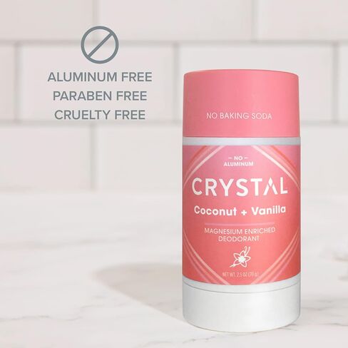 Crystal Magnesium Solid Stick Natural Deodorant, Non-Irritating Aluminum Free Deodorant for Men or Women, Safely and Effectively Fights Odor, Baking Soda Free, Coconut + Vanilla, 2.5 oz in Saudi Arabia