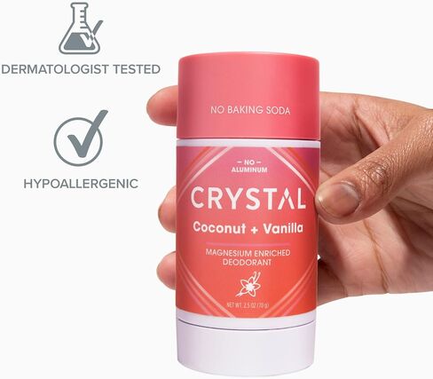 Crystal Magnesium Solid Stick Natural Deodorant, Non-Irritating Aluminum Free Deodorant for Men or Women, Safely and Effectively Fights Odor, Baking Soda Free, Coconut + Vanilla, 2.5 oz in Saudi Arabia