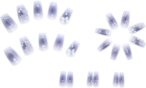 Press on Nails with Designs Medium Length, Coffin Shape Full Cover Reusable False Nails with Glue, Stick on Nails with Big Rhinestone, Artificial Acrylic Fake Nails for Women, Glue on Nails Square in Saudi Arabia