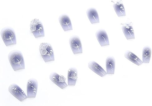 Press on Nails with Designs Medium Length, Coffin Shape Full Cover Reusable False Nails with Glue, Stick on Nails with Big Rhinestone, Artificial Acrylic Fake Nails for Women, Glue on Nails Square in Saudi Arabia