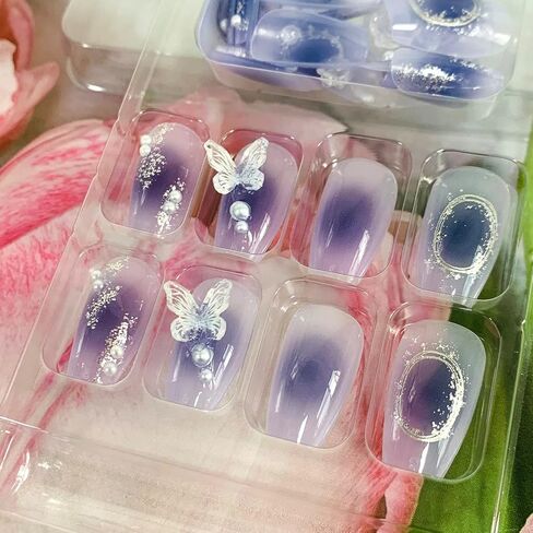 Press on Nails with Designs Medium Length, Coffin Shape Full Cover Reusable False Nails with Glue, Stick on Nails with Big Rhinestone, Artificial Acrylic Fake Nails for Women, Glue on Nails Square in Saudi Arabia