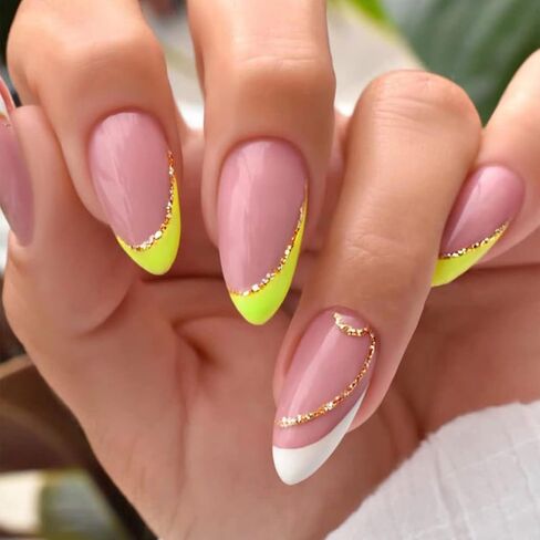 Pink Press on Nails Medium Coffin Square Shape Fake Nails with Designs Silver Glitter Full Cover Acrylic Nails Flower White Leaf Stick on Nails Artificial Nude False Nails for Women Girls 24Pcs in Saudi Arabia