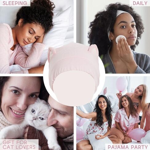 Hat Hut Satin Bonnet Silk Bonnet Hair Cover Sleep Cap for Curly Hair Women Adjustable Silk Lined Slouchy Beanie Hat with Ears in Kuwait