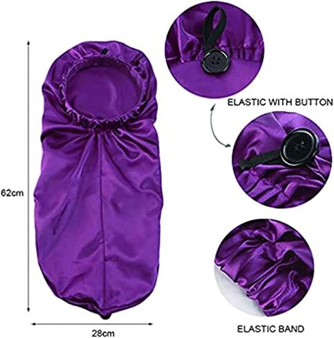 النساء 2 حزمة طويلة الساتان الشعر بونيه الفتيات قبعة حريري للنوم كبيرة الساتان غطاء النوم لحماية الشعر الطويل المجعد in Kuwait