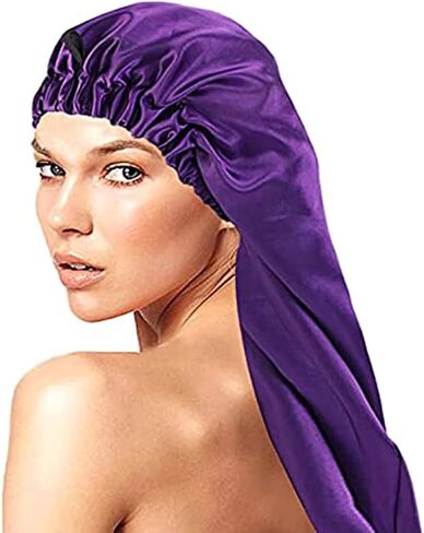 النساء 2 حزمة طويلة الساتان الشعر بونيه الفتيات قبعة حريري للنوم كبيرة الساتان غطاء النوم لحماية الشعر الطويل المجعد in Kuwait