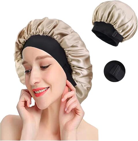 Satin Bonnet Silk Bonnet for Curly Hair Sleep Cap for Women Adjustable Satin Hair Wrap for Sleeping, Wide Band in Saudi Arabia