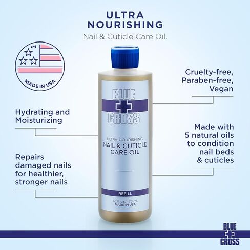 Blue Cross Professional Nail Care, All Natural Mineral Oil Free, Ultra-Nourishing, Hydrating, Moisturizing Nail & Cuticle Oil, Lemongrass + Lavender Scented Essential Oils, Made in USA, 0.5 fl oz/15mL in Saudi Arabia