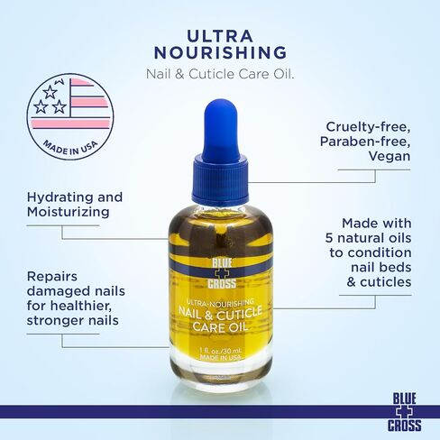 Blue Cross Professional Nail Care, All Natural Mineral Oil Free, Ultra-Nourishing, Hydrating, Moisturizing Nail & Cuticle Oil, Lemongrass + Lavender Scented Essential Oils, Made in USA, 0.5 fl oz/15mL in Saudi Arabia