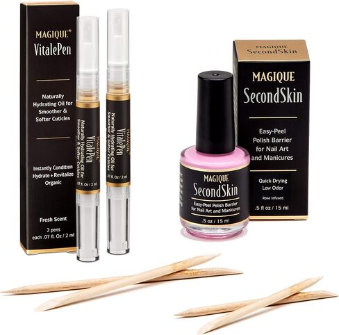 Magique Cuticle Oil Pen & Nail Strengthener - Nail Oil & Nail Guardian Serum - Cuticle Softener Oil Pens with Vitamins A & E - Natural Nails Treatment VitalePen (Bundle: SecondSkin + 2 Pens) in Saudi Arabia
