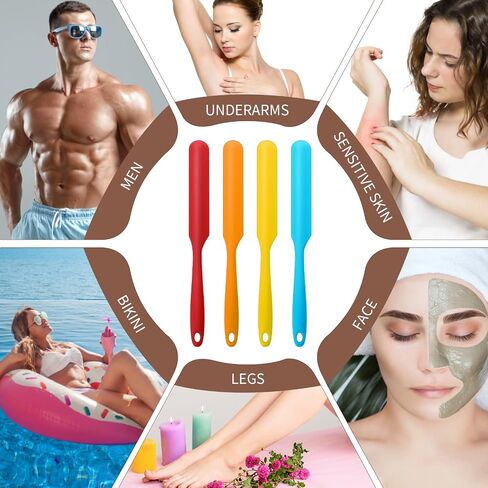 4PCS Silicone Spatula Waxing Applicator Applicator Spatula Reusable Scraper Hard Wax Sticks Silicone Resin Stir Sticks Non stick Wax Spatulas for Home Salon Body Use (Orange/blue/red/yellow) in Saudi Arabia