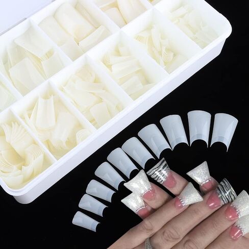 gootrades Duck Nail Tips, 500PCS Natural Feet Style Flare Nail Tips for French False Nail Extension, Y2K Vibe Half Cover Wide for home Salon(10 Size ABS) in Saudi Arabia