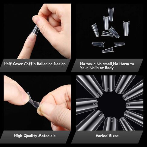 Coffin Nail Tips 1500 Pieces Clear Coffin Fake Nails Coffin Shaped Ballerina Nails Tips 10 Sizes Half Cover Artificial False Nails Tips for Manicure Nails Art Salons and Home DIY in Saudi Arabia