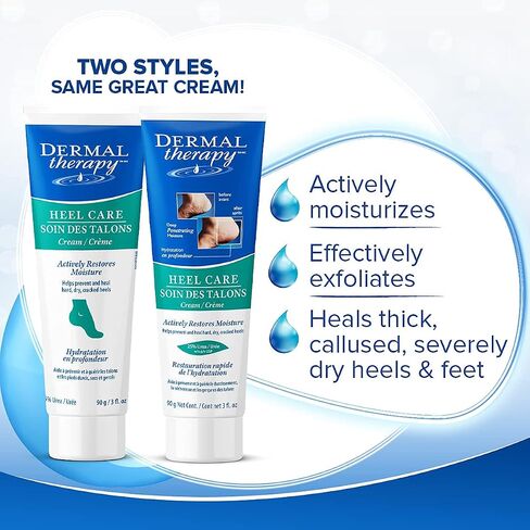 Dermal Therapy - Heel Care Cream, Foot Cream for Dry Cracked Heels, Intense Foot Moisturizer with Urea and AHA, Foot Lotion and Feet Exfoliator with Non-Greasy Formula, 3 o.z. in Saudi Arabia