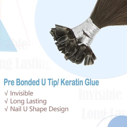 Neitsi U Tip وصلات شعر شعر بشري، وصلات شعر بني شوكولاتة، وصلات شعر طبيعية حقيقية على شكل حرف U، وصلات شعر كيراتين مربوطة مسبقًا، وصلات شعر بشري مستقيم حريري 50 خيطًا (2#) in Kuwait