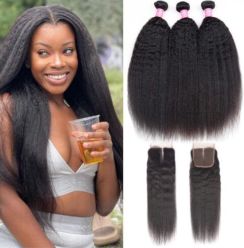 Kinky Straight Bundles Human Hair 12 inch Kinky Straight Hair 1 Bundle 10A Brazilian Kinky Straight Human Hair Weave Extensions For Black Women 100g/bundle Natural Color in Saudi Arabia